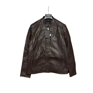 New John Varvatos Brown Leather Racer Jacket Size Medium & Small